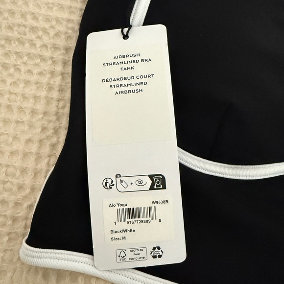 ALO Yoga Black Crop Top with White Trim - Picture 2 of 6